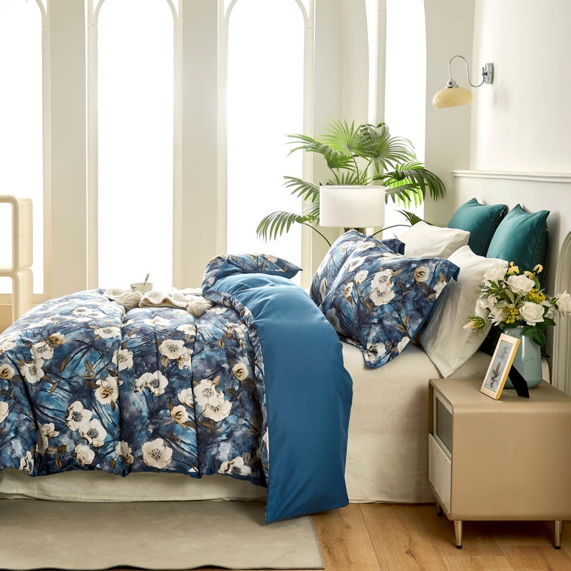 Cupocupa Duvet Cover Queen Size Set Boho Floral Pattern Queen Duvet Cover Set for Queen Size Bed Vintage Soft Bedding Leaf Print Duvet Cover with Pillowcases - Image 4
